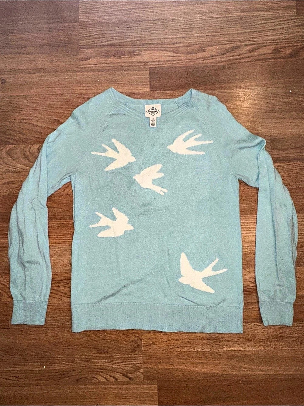 St. John'Small Bay Bird Print Crew Neck Sweater Blue Size Small